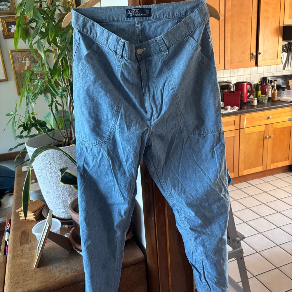 Vintage Polo by Ralph Lauren Chambray Cotton wide leg trousers, size 32 - Picture 2 of 11